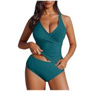 Tankini Bottoms Twisted Front Tummy Control Tops with Chest Cushion Criss Cross Back Two Piece Tankini Swimwear Casual Beach Sports Surfing Swimsuits