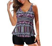 Tankini for Women with Shorts UK Clearance,2 Piece Swimsuits Boyleg Tummy Control Swimwear Vintage Argyle Print Swim Tank Tops Trunks Beach Bathing Suit Sets Ladies Spring Deals Multicolor