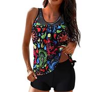 Tankini for Women with Shorts UK Clearance,Two Piece Swimsuits Boyleg Tummy Control Swimwear Vintage Striped Swim Tank Tops Trunks High Waist Tankini Set Beach Bathing Suit Sets Ladies