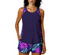 Tankini Sets for Women 2 Piece Swimming Costume Athletic Bathing Suits Hawaiian Tropical Print Modest Swimwear Loose Fit Tank Top with Swim Shorts Padded Sports Swimsuits Ladies Beachwear