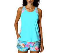 Tankini Sets for Women 2 Piece Swimming Costume Athletic Bathing Suits Hawaiian Tropical Print Modest Swimwear Loose Fit Tank Top with Swim Shorts Padded Sports Swimsuits Ladies Beachwear