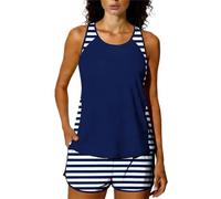 Tankini Sets for Women 2 Piece Swimming Costume Athletic Bathing Suits Hawaiian Tropical Print Modest Swimwear Loose Fit Tank Top with Swim Shorts Padded Sports Swimsuits Ladies Beachwear