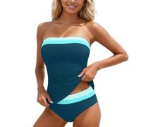 Tankini Sets for Women UK - 2 Piece Strapless Bandeau Swimsuits Tankini with Shorts, High Waist Swimwear Soft Stretchy for Beach Holiday Pool