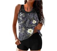 Tankini Sets for Women UK Two Piece Swimsuit Tummy Control Swimwear with Tankinis Shorts with Bra Support Ladies Swimming Costumes Modest Printed Vintage Swim Suits for Summer Pool Beach Wear
