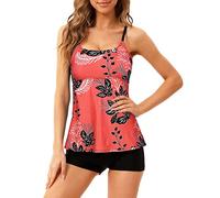Tankini Sets for Women UK, Two Pieces Modest Swimwear Women, Retro Swimming Costume with Boyshorts for Beach Summer, Orange Grove, L