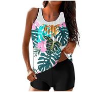 Tankini Sets for Women UK with Shorts Two Piece Bathing Suit Top Vintage Printed Swimming Costume High Waist Tummy Control Swimwear Beach Sports Surfing Swimsuits Today's Deals