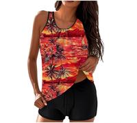 Tankini Sets for Women UK with Shorts Two Piece Bathing Suit Top Vintage Printed Swimming Costume High Waist Tummy Control Swimwear Beach Sports Surfing Swimsuits Today's Deals