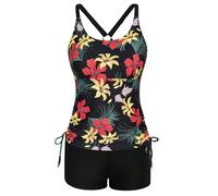 Tankini， Strappy Tankini Swimsuits Drawstring Bathing Suits Two Piece Floral Print Swimwear with Shorts