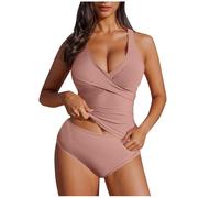 Tankini Swimsuits for Women Twisted Front Tummy Control Tops with Chest Cushion Criss Cross Back Two Piece Tankini Swimwear Casual Beach Sports Surfing Swimsuits