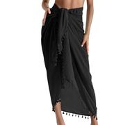 Tankini Top Bikini Cover Up Lightweight Tassel Trim Beach Sarong Wrap Skirt Soft Breathable Versatile Plus Size Swimwear for Women Womens Swimsuit Black