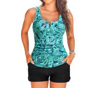 Tankini Two Piece with Shorts - Womens Tummy Control Swimsuit with Pockets Bathing Suit with V-Wire Boy Shorts Swimwear 2025, Paisley, XL