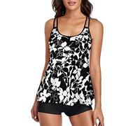 Tankini with Shorts and Sleeves, Tummy Control Bathing Suit with Boyshorts Swimming Costume Tankini Sets V-Neck with High Waist Briefs Skirt St Patrick Day Clothes Sale