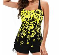 Tankini with Shorts Black, Tummy Control Modest Swimwear Women Mid Waisted Twist Front Tankini Top with Bikini Bottoms V Neck 2 Piece Bathing Suits Hot Gift Set March Birthstone Gifts
