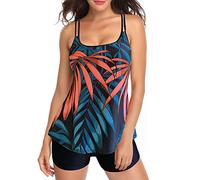 Tankini with Shorts Size 22, 2 Pieces Tankini Swimsuits with Bikini Shorts Tummy Control Swimming Costume One Shoulder Swim Top with Shorts Swimsuits St Patrick Day Sale