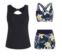 Tankini with Shorts, Tankini Sets for Women UK - High Waisted Swim Shorts & Modest Swimwear 3 Piece Set | 4-Way Stretch Fabric Tummy Control Lining | Adjustable Straps