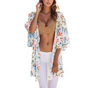 Tankini with ShortsSwimwear WomenLadies Swimming Women Summer Long Flowy Kimono Cardigans Boho Chiffon Floral Beach Cover Up Tops Plus Size Clothing for WomenPlusSize Swimwear (Light Blue, S)