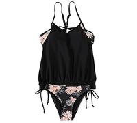 Tankini with ShortsSwimwear WomenLadies Swimming Women's Two Double Up Lined Up Tankini Top Sets Swimwear Ladies Summer Beach Swimming Weird Fish Womens Clothing One Swimsuit for Women (Black, L)
