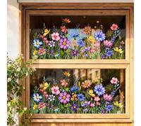 Tanlaby 2 Sets Spring Flower Window Clings Garden Wildflower Grass Decals Colorful Florals Stickers Double Sided Anti-Collision Static Window Stickers for Home Glass Doors