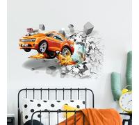 Tanlaby 3D Car Wall Sticker - Broken Wall Decals Self-Adhesive Leap Automobile Decor - Vinyl Removable Wall Art for Kids Sport - Bedroom Playroom Wall Mural