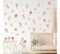 Tanlaby 52Pcs Boho Flower Wall Stickers Watercolor Floral Daisy Wall Decal