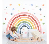 Tanlaby 56"x43" Large Rainbow Wall Stickers Watercolor Stars Wall Decals Peel and Stick Colorful Art Decor for Baby Nursery Girls Bedroom Kids Playroom Daycare Classroom 143 x 110 cm