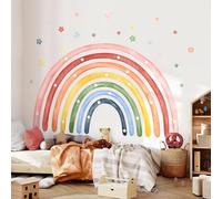 Tanlaby 77"x52" Large Rainbow Wall Stickers Watercolor Stars Wall Decals Peel and Stick Colorful Art Decor for Baby Nursery Girls Bedroom Kids Playroom Daycare Classroom XL 195 x 132 cm