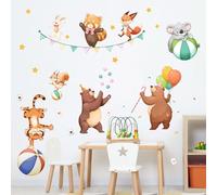 Tanlaby Animals Circus Wall Stickers Cartoon Bear Fox Koala Tiger Wall Decals Birthday Party Art Decor for Baby Nursery Kids Toddler Bedroom Playroom
