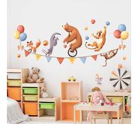Tanlaby Animals Circus Wall Stickers Cartoon Bear Fox Tiger Wall Decals Birthday Party Balloons Art Decor for Baby Nursery Kids Toddler Bedroom Playroom