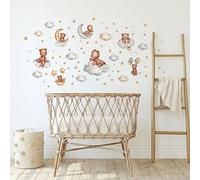 Tanlaby Bear Sleeping On The Moon Wall Stickers, Cloud Moon Star Balloon Wall Decals, DIY Vinyl Wall Sticker for Kids Baby Nursery Bedroom Playroom Living Room Kindergarten Wall Decor