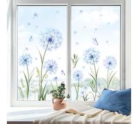 Tanlaby Blue Dandelion Flower Window Clings Dandelion Plants Grass Butterfly Window Decals Double-Sided Static Anti-Collision Summer Autumn Window Stickers for Windows Glass Doors Decoration