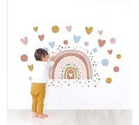Tanlaby Boho RainbowWall Stickers, Large Rainbow Flower Wall Decals, Colorful Dots Hearts Stars Wall Decor, DIY Vinyl Mural Art for Girls Baby Nursery Bedroom Playroom Wall Decor