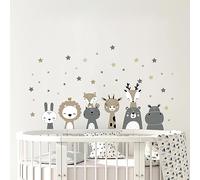 Tanlaby Cartoon Jungle Animal Wall Stickers, Nordic Boho Grey Brown Woodland Fox Lion Giraffe Wall Decals, Wall Art Sticker for Nursery Bedroom Playroom Living Room Wall Decor