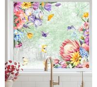 Tanlaby Daisy Flowers Window Clings Spring Summer Floral Butterfly Window Stickers Double-Sided Static Sticker Anti-Collision Glass Decal for Mirror Glass Windows Doors Bathroom