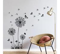 Tanlaby Dandelion Wall Stickers Flower Wall Decal Butterflies Flying Wall Decals Wall Art Stickers for Bedroom Living Room Sofa Backdrop TV Wall Decoration