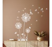 Tanlaby Dandelion Wall Stickers Flower Wall Decals Butterflies Flying Wall Decors Art Stickers for Bedroom Living Room Sofa Backdrop TV Wall Decor (White Dandelion)