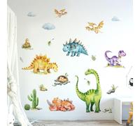 Tanlaby Dinosaur Wall Stickers Watercolor Dino Tropical Plants Wall Decals Peel and Stick Decor for Baby Nursery Boys Kids Girls Toddler Bedroom Playroom Classroom