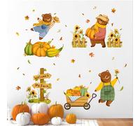 Tanlaby Fall Cartoon Bears Wall Stickers Autumn Pumpkin Sunflower Wall Decals Maple Leaves Welcome to Farm Peel and Stick Art Decor for Baby Nursery Kids Bedroom Playroom