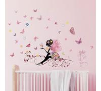 Tanlaby Flower Fairy Wall Decals Colorful Floral Vine Butterfly Girl Wall Stickers DIY Vinyl Wall Art Decor for Girls Baby Nursery Bedroom Playroom Home Decoration