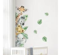 Tanlaby Jungle Animal Wall Stickers Cartoon Animal Wall Decals Giraffe Zebra Elephant Green Leaves Wall Art Sticker for Kids Baby Nursery Bedroom Playroom Kindergarten Wall Decor
