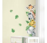 Tanlaby Jungle Animal Wall Stickers Cartoon Animals Wall Decals Giraffe Zebra Elephant Green Leaves Wall Art Sticker for Kids Baby Nursery Bedroom Playroom Wall Decor，Right