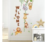Tanlaby Jungle Animal Wall Stickers, Forest Animal Climbing Vine Wall Decals, Sloth Koala Tiger Monkey Lion Self-Adhesive Mural Removable Wall Art Sticker for Bedroom Living Room Door Wall Decor