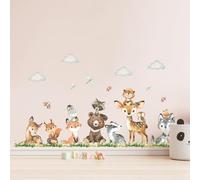Tanlaby Jungle Animal Wall Stickers, Forest Animals Wall Decals, Giraffe Bear Squirrel Fox Self-Adhesive Removable Wall Art Sticker for Nursery Kids Playroom Wall Decor