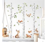 Tanlaby Large Birch Tree Forest Animals Wall Stickers Woodland White Trees Wall Decals Deer Fox Sticker Art Decor for Baby Nursery Boys Kids Toddler Bedroom Playroom Classroom