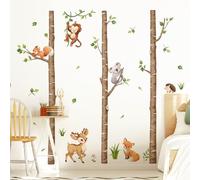 Tanlaby Large Birch Tree Wall Stickers Forest Animals Wall Decals Woodland Brown Trees Deer Fox Monkey Sticker Decor for Baby Nursery Boys Kids Toddler Bedroom Playroom