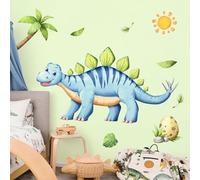 Tanlaby Large Dinosaur Wall Decals Blue Dino Palm Tree Wall Stickers Peel and Stick Art Decor for Baby Nursery Boys Girls Kids Toddler Bedroom Playroom Classroom