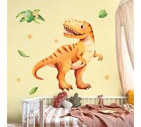 Tanlaby Large Dinosaur Wall Decals Yellow Dino Palm Leaf Wall Stickers Peel and Stick Jungle Art Decor for Baby Nursery Boys Girls Kids Toddler Bedroom Playroom Classroom