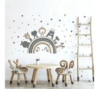 Tanlaby Large Rainbow and Animal Wall Stickers, Boho Woodland Animal Wall Decals, Nordic Jungle Lion Giraffe Wall Art Sticker for Kids Baby Nursery Bedroom Living Room Wall Decor