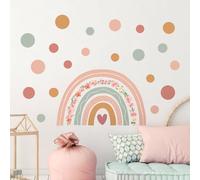 Tanlaby Large Rainbow Flower Wall Decal Boho Polka Dots Wall Stickers Vinyl for Girls' Room Kids Baby Nursery Bedroom Living Room Playroom Classroom Wall Decor