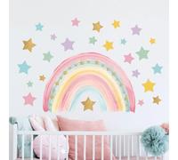 Tanlaby Large Rainbow Wall Stickers Boho Rainbow Wall Decal Colorful Stars Vinyl Wall Art Sticker for Girls' Room Kids Baby Nursery Bedroom Living Room Playroom Classroom Wall Decor