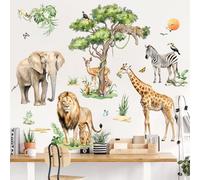 Tanlaby Large Safari Animals Tree Wall Stickers Jungle Animal Giraffe Elephant Lion Leopard Wall Decals Baby Nursery Kids Room Wall Decor(XXL)